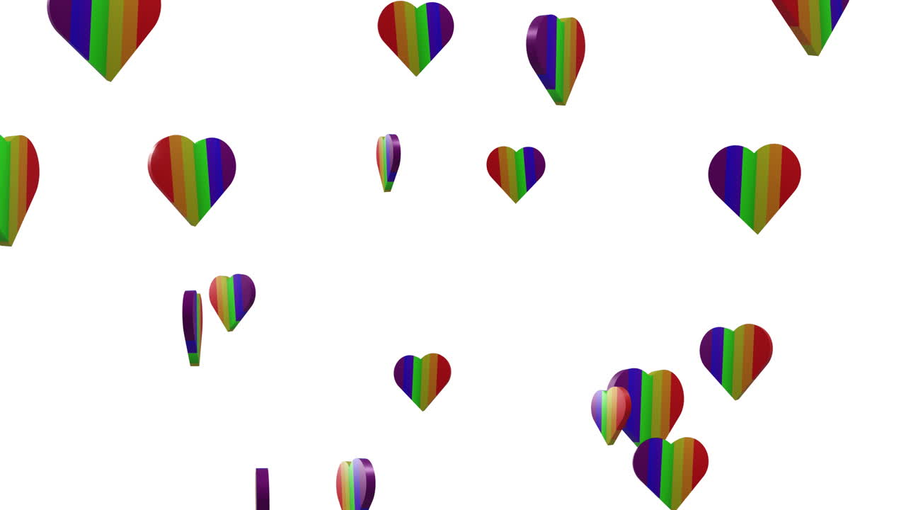 animación de corazones de arco iris que se mueven sobre un fondo blanco
