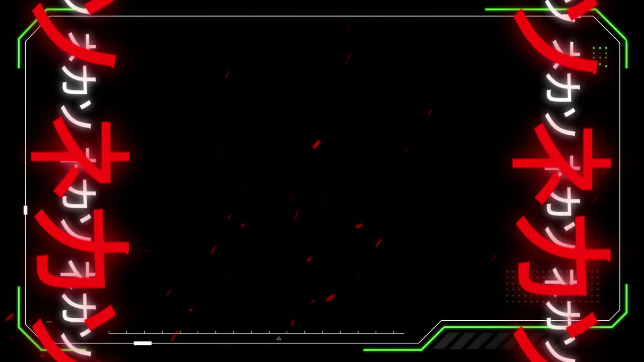 Animation of chinese symbols and sparks on black background