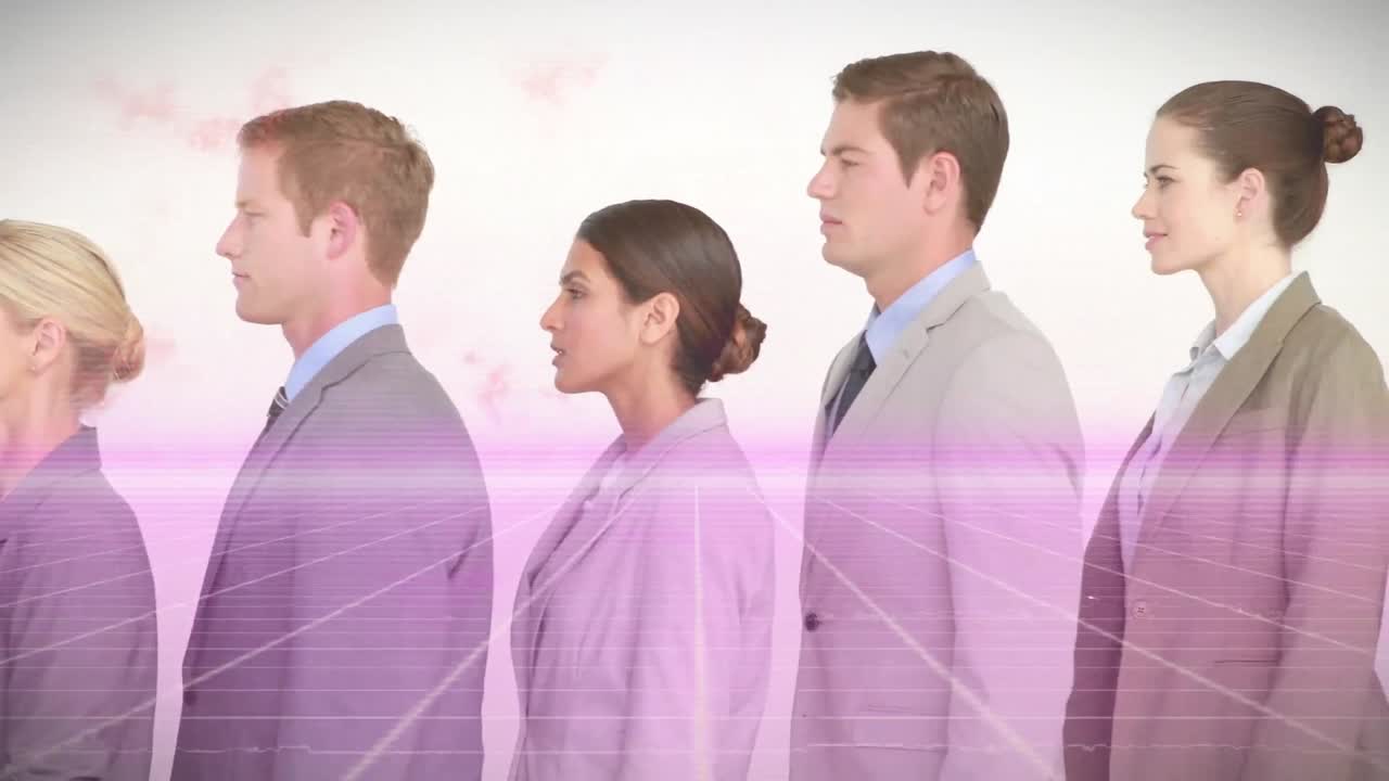 animación de líneas de neón sobre diversas personas de negocios.