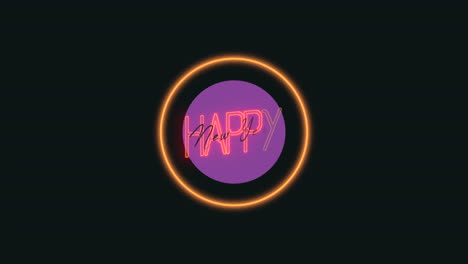 happy new year with neon circles on black gradient