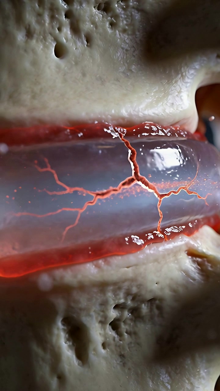 Video verticale: Fessura rossa ramificata che si espande attraverso un tubo trasparente dopo la crepa iniziale