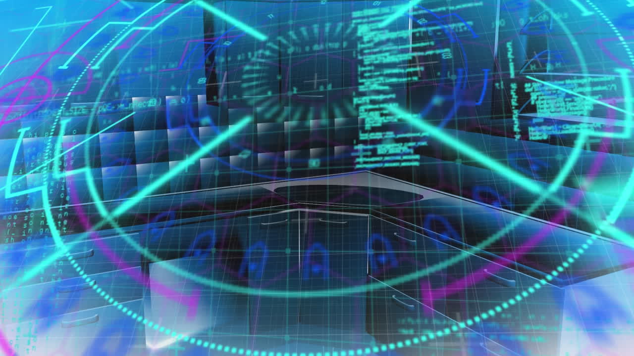 Animation of interface with information displays with architectural house interior