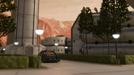 el paisaje urbano de la estación espacial futurista al amanecer