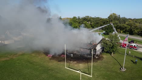 Fire-at-an-outdoor-parks-storage-building,-Lincoln-Park,-Michigan,-USA