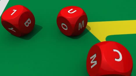 3d rolling red dices against a bright casino background