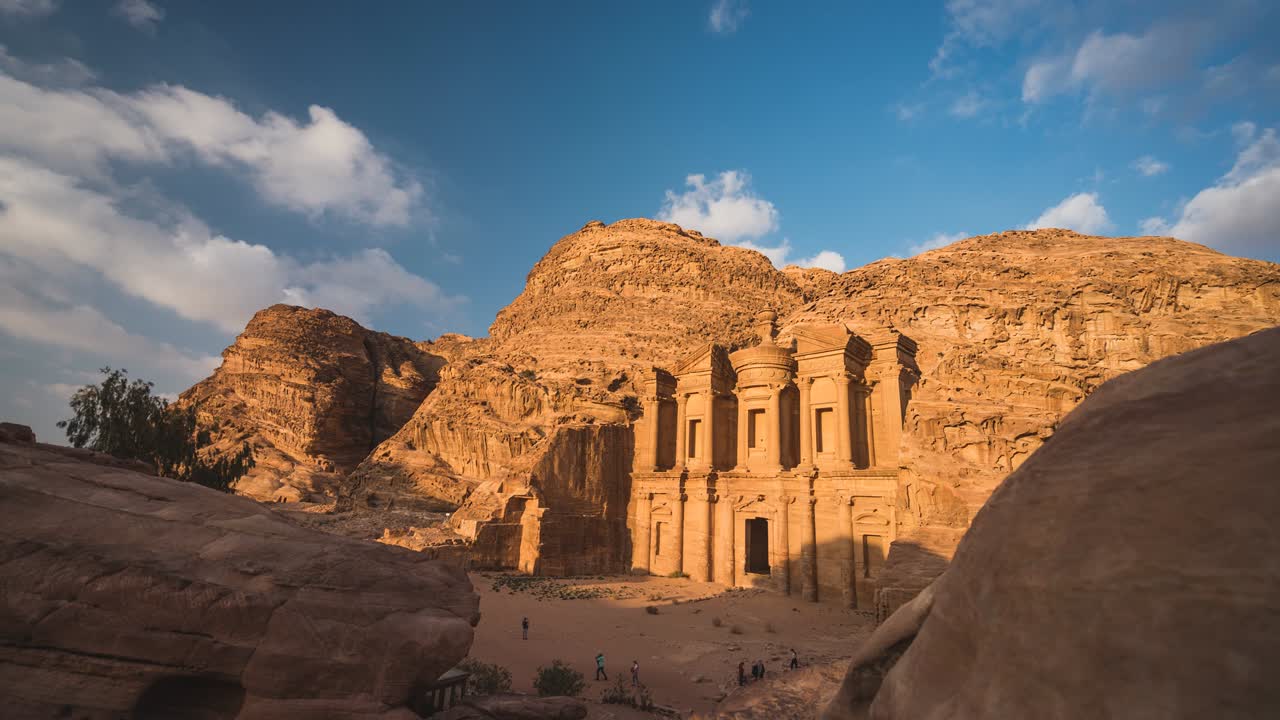 Time lapse of the monastery or Ad Deir in Petra ruin and ancient city