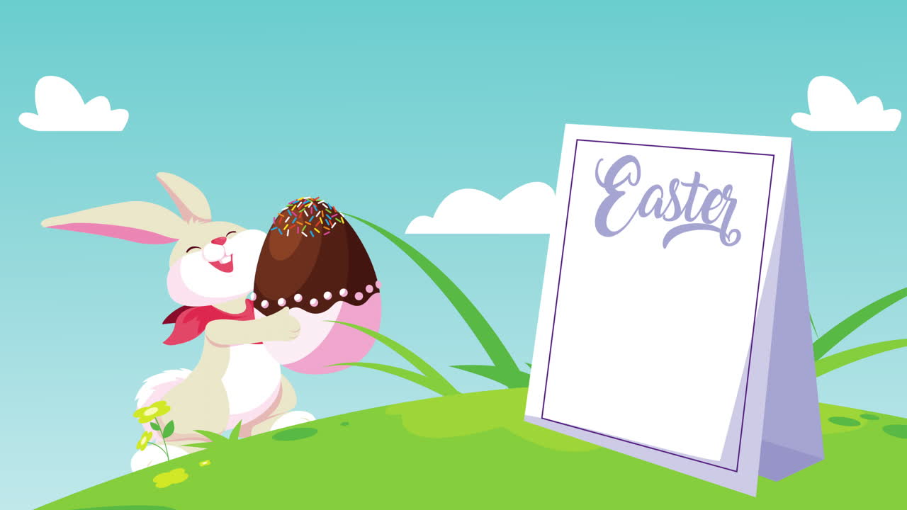 캠프에 칠한 토끼와 달으로 축하하는 부활절 글자