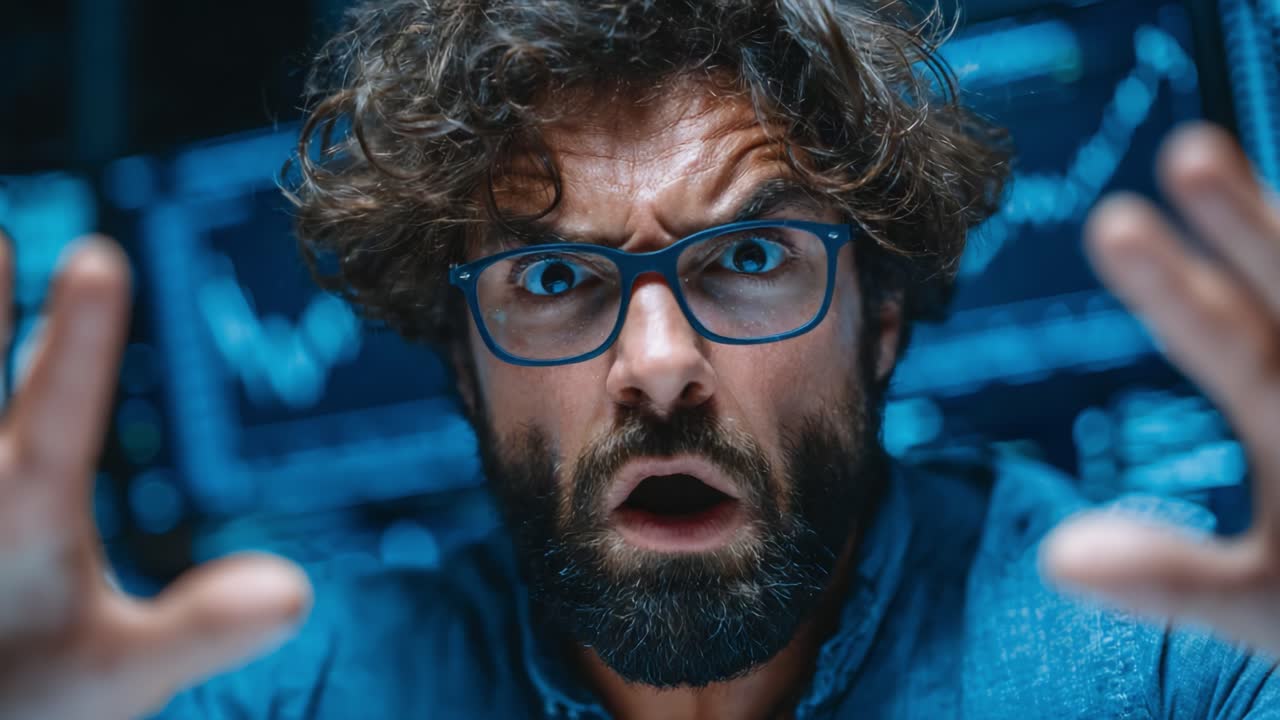 A Fraught Moment of Realization: An Emotional Response Evoked by Data Analysis Captured in Two Intense Frames of a Man's Shock and Disbelief