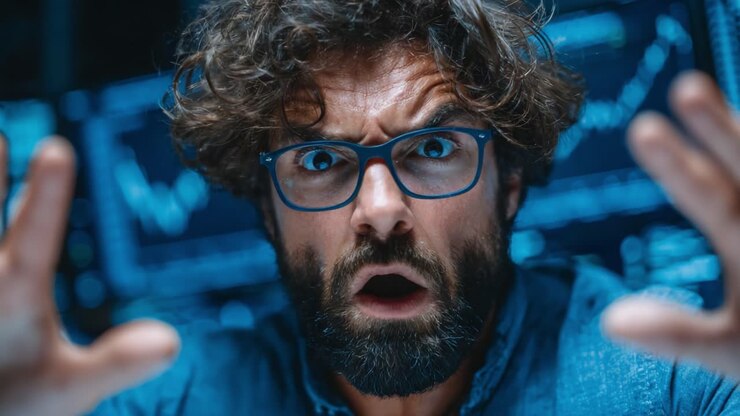 A Fraught Moment of Realization: An Emotional Response Evoked by Data Analysis Captured in Two Intense Frames of a Man's Shock and Disbelief