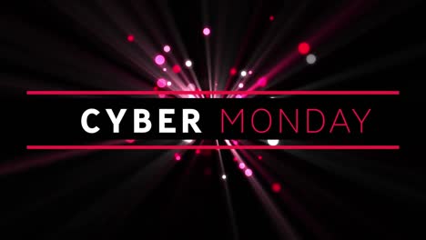 Digital-animation-of-cyber-monday-text-banner-against-pink-spots-of-light-on-black-background