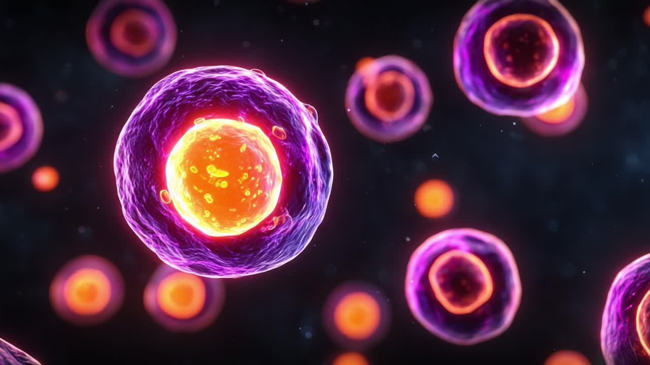Una visualizzazione straordinaria delle strutture cellulari che mette in mostra la natura dinamica e vivace delle cellule, evidenziandone i componenti intricati e le complesse funzioni biologiche