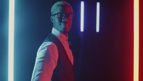 stylish man in neon lights