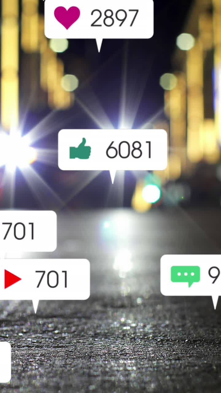 animación de iconos y números de las redes sociales fuera de foco en el semáforo