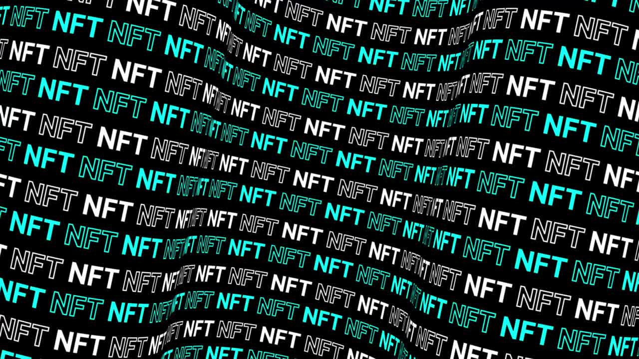 azul y blanco nft cryptoart señal de animación. patrón de tipografía. concepto de metaverso nft. 4k