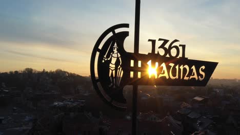 drone aerial view of weathervane of kaunas castle