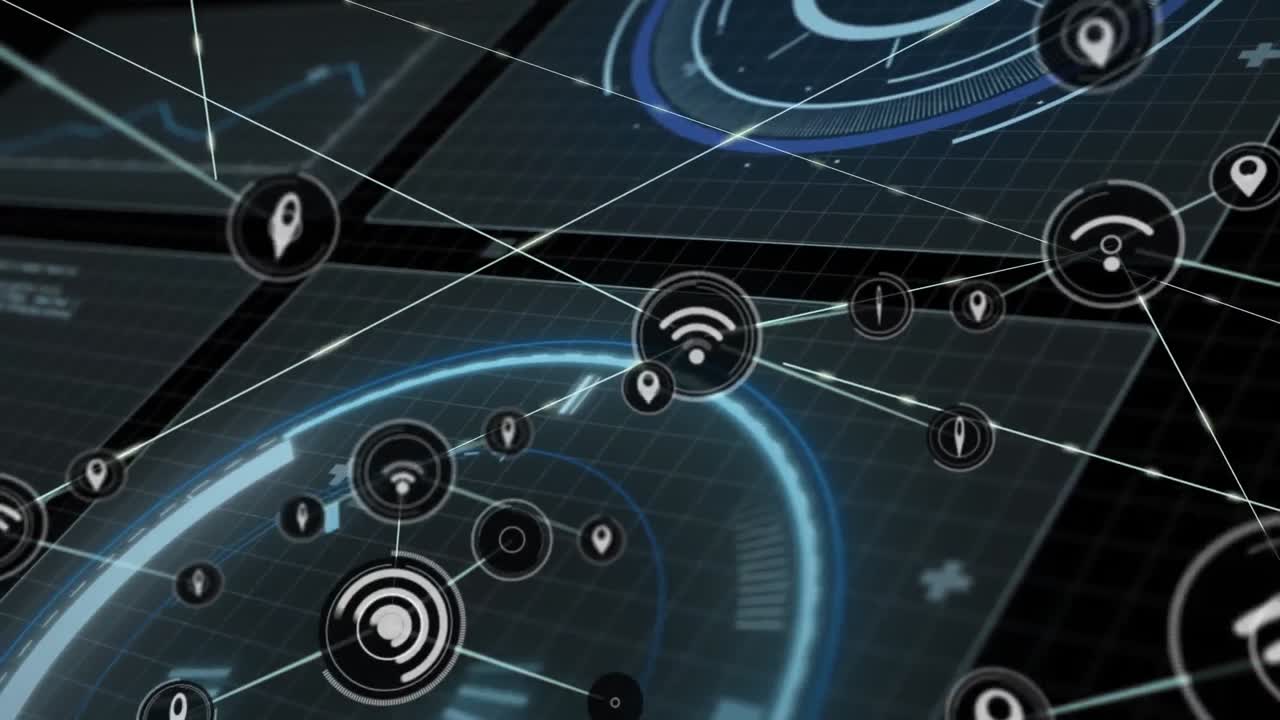 animación de la red de conexiones con iconos sobre el procesamiento de datos