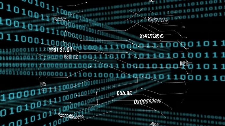 Starting binary grid forming initiating data overlays drifting pulsing visualizing digital tunnel