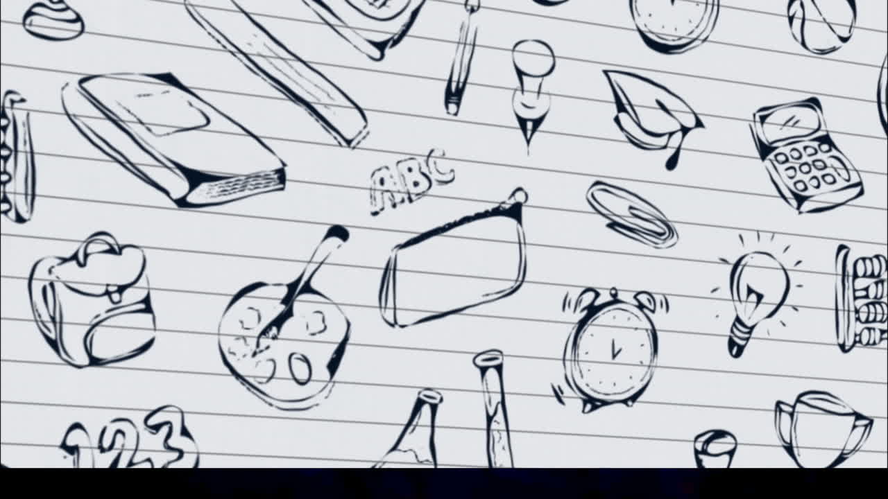 ⁇ 색 배경 에 있는 학교 물건 아이콘 의 애니메이션