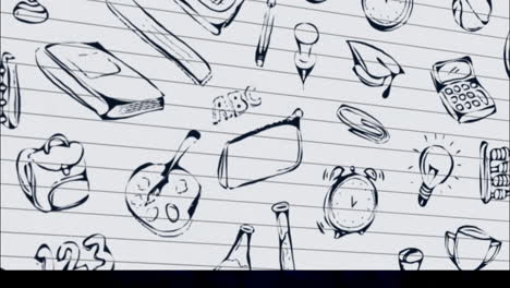 Animation of school items icons on white background