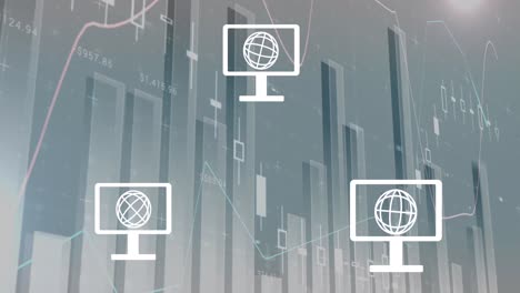 Animación-De-Computadora-Con-íconos-De-Globo-Y-Sobre-Sobre-Procesamiento-De-Datos