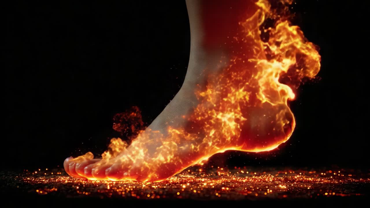 Uma Imagem Cativante de um Pé em Chamas, Criando um Espetáculo Enigmático de Movimento e Energia Sobre um Fundo Escuro