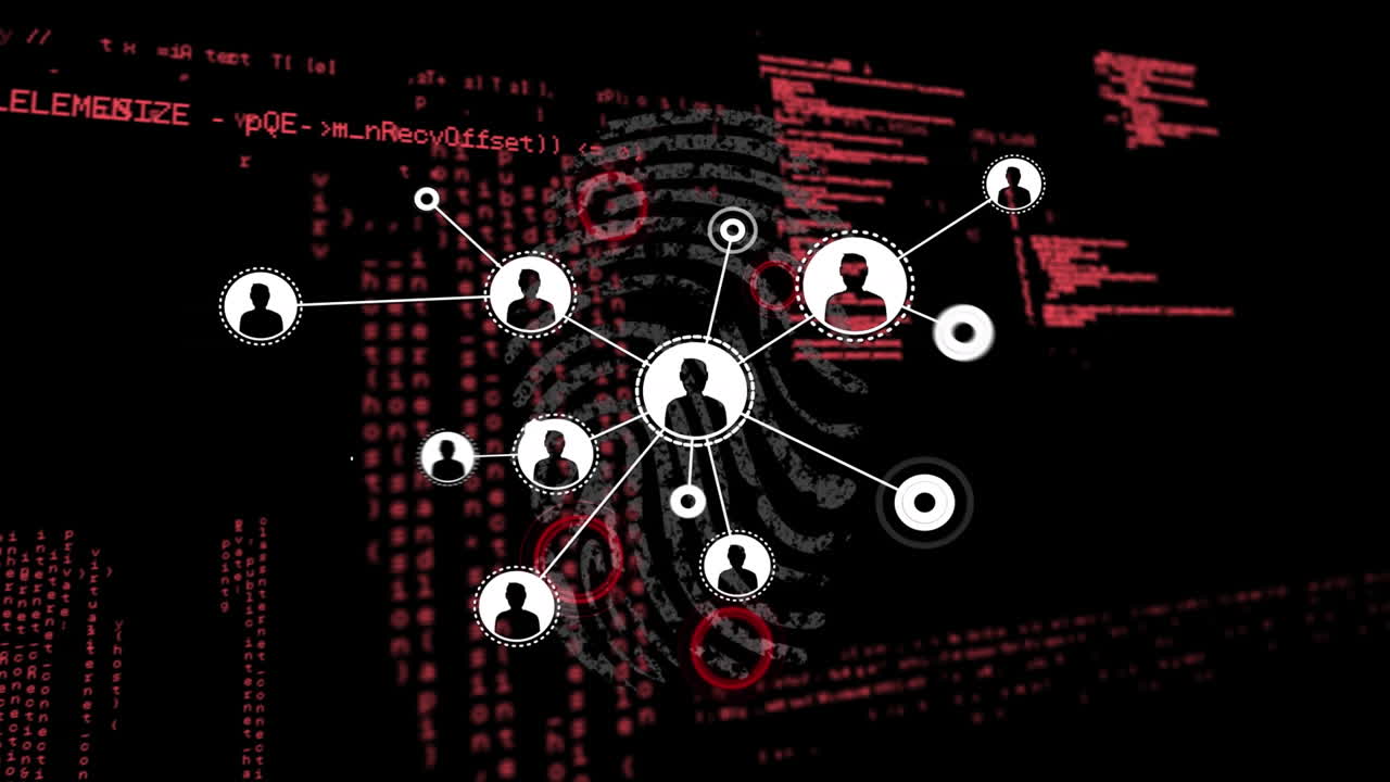 animación del procesamiento de datos y la red de conexiones a través de huellas dactilares biométricas