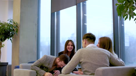 coworkers talking in the break