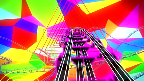 moving through the abstract space with flashing colored facets on roller-coaster extremely fast seamless. looped 3d animation of psychedelic riding.