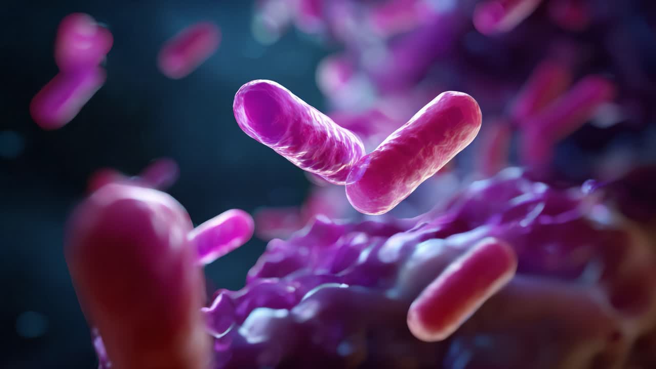 Microscopic View of Bacterial Life: Vibrant and Lively Bacteria in a Colorful Microenvironment Display Innovative Structures and Interactions in Vibrant Detail
