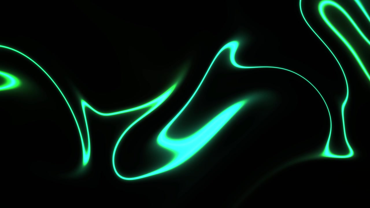 Linee d'onda astratte al neon verdi luminose su sfondo nero