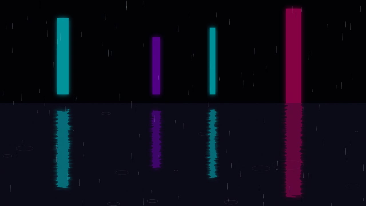 Abstract Neon Light Bars Reflecting on Rainy Water Surface