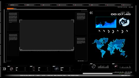 4k animation ui user interface with map data hud pi bar text box table and element on dark abstract background for futuristic technology concept