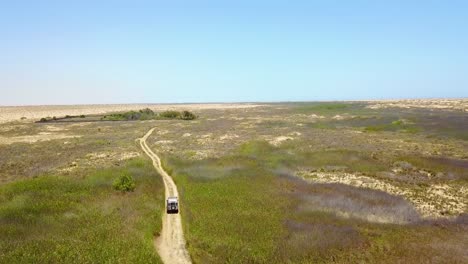 antena de un vehículo todoterreno 4wd que conduce a través de una zona cubierta de hierba o pantanosa en un safari en namibia, áfrica 1