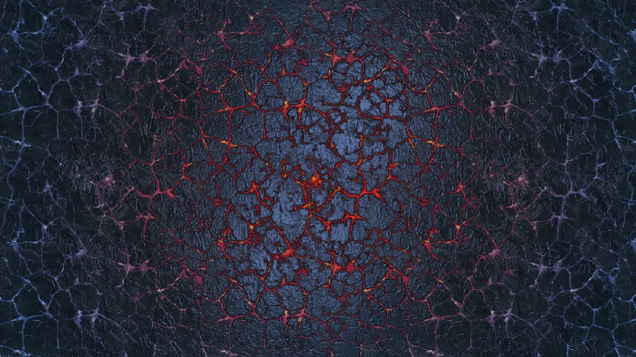 불타는 용암의 정맥과 함께 균열된 바위의 질감.