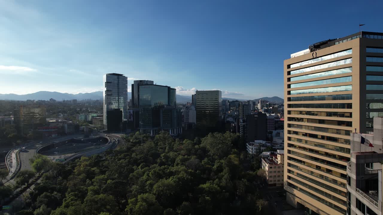 Shot of main buildings near chapultepec in mexico city and fuente de petroleos