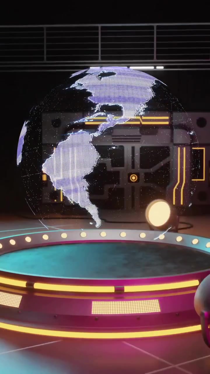 Animación de globo terráqueo giratorio sobre sala cibernética