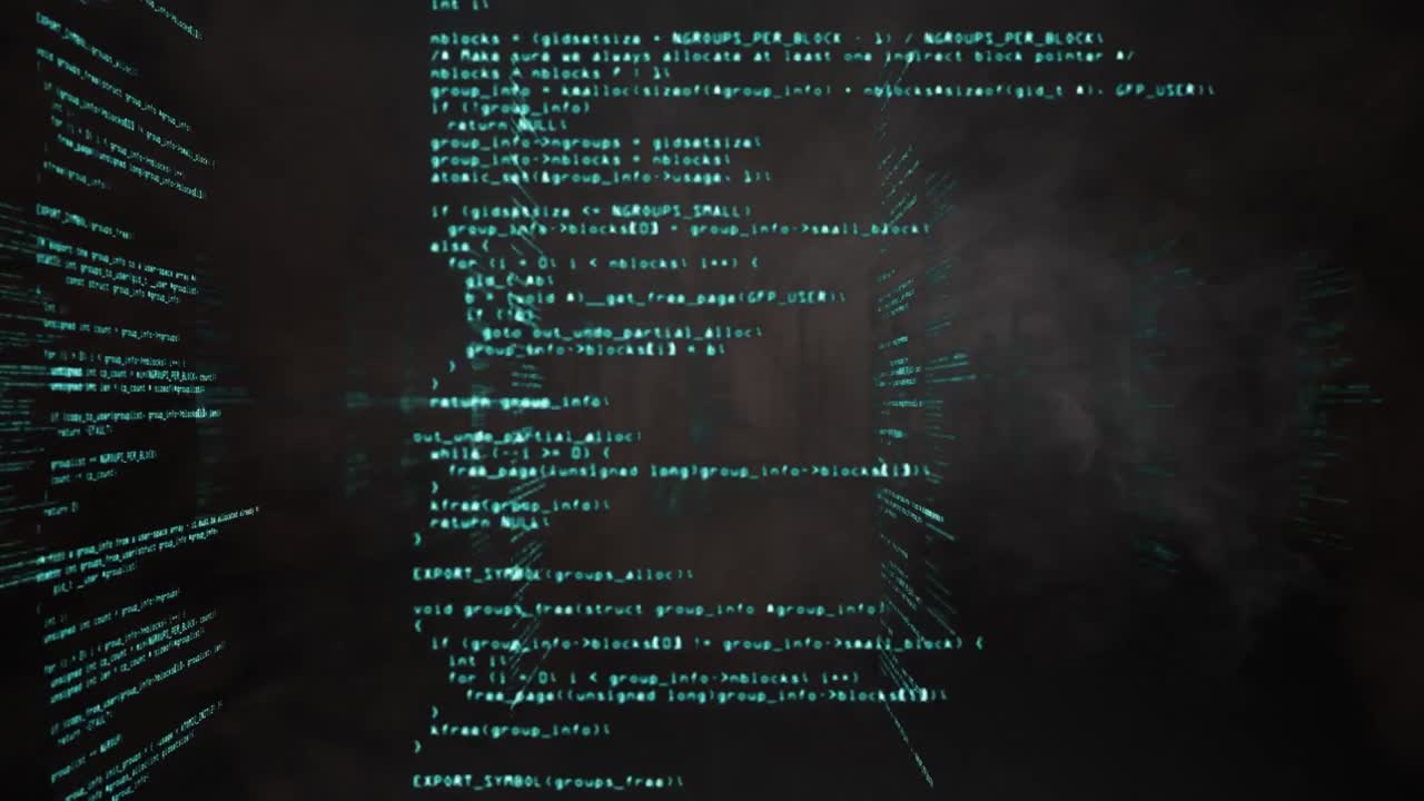 digitale animatie van het effect van oranje rook tijdens gegevensverwerking tegen een zwarte achtergrond