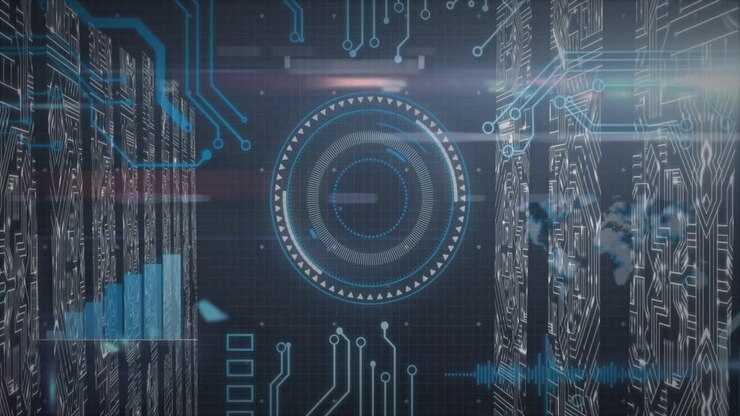 Animation of scope scanning and data processing on black background
