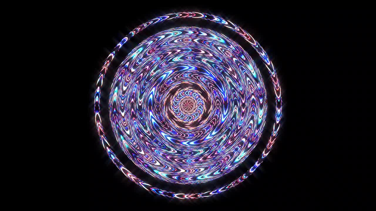 forma redonda animada de luces intermitentes multicolores, sobre un fondo negro