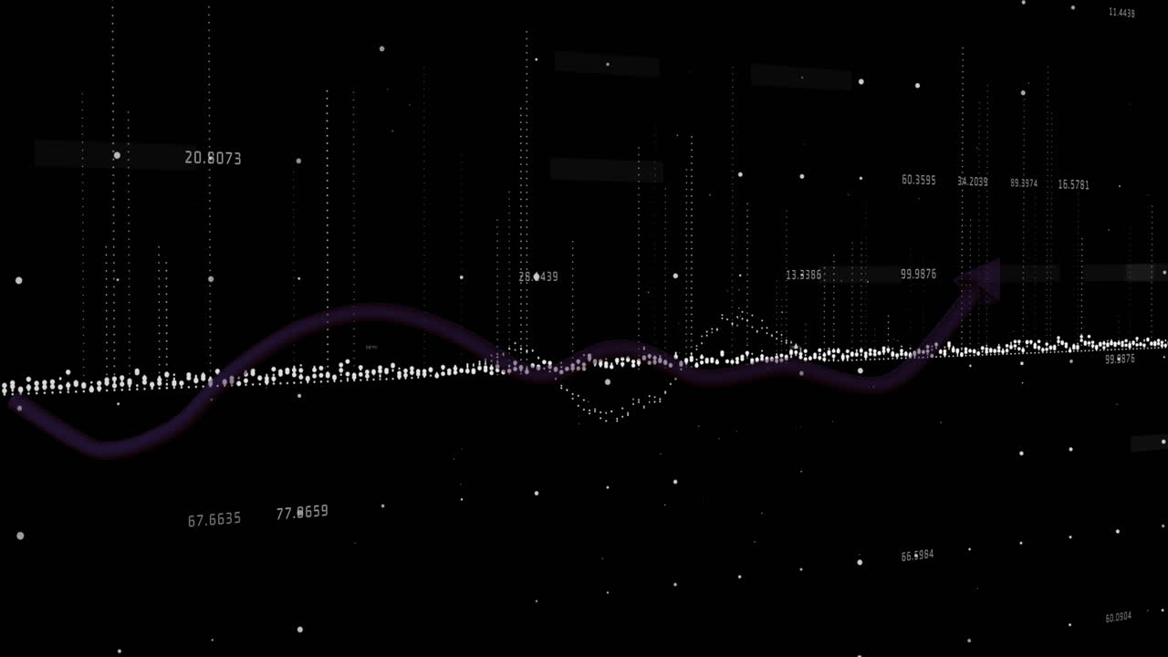 Animation of statistics and data processing on black background