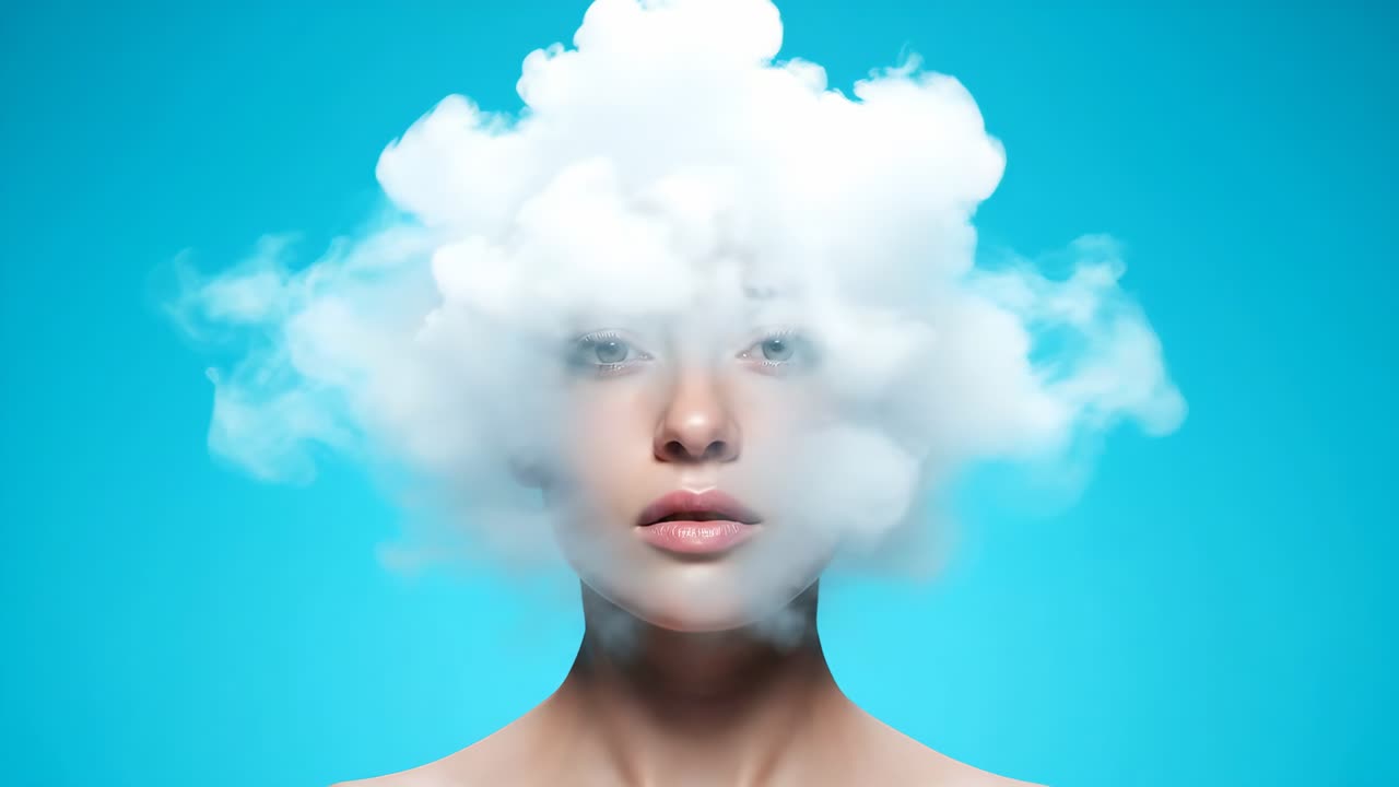 Woman with cloud above her head
