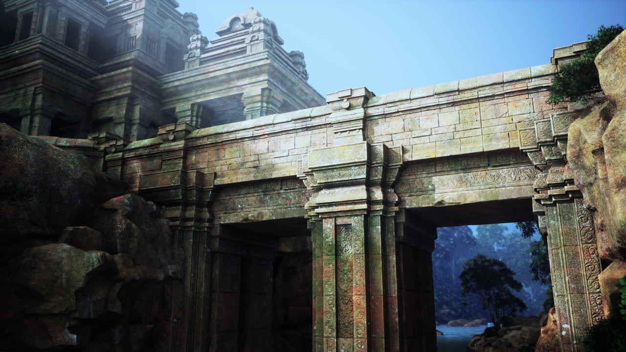antiguo puente de piedra que conduce a un templo de la jungla