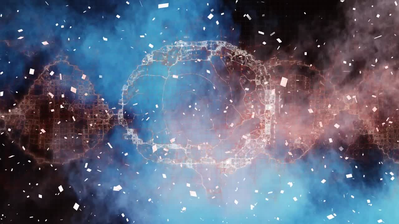 회전하는 뇌 위에 떨어지는 콘페티의 애니메이션