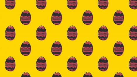 animation of patterned easter eggs moving in rows on yellow background