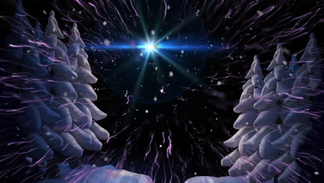 animation of fireworks over star and winter landscape