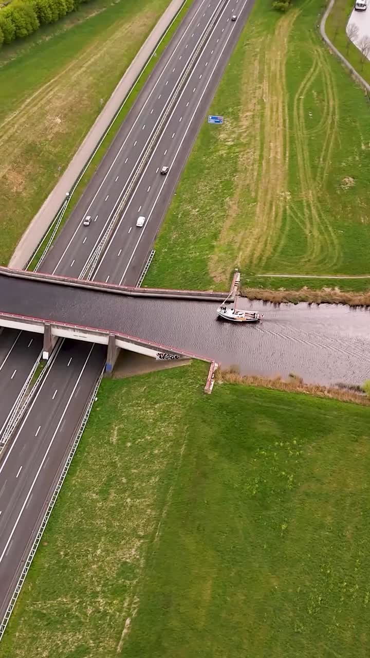 Highway Crossing a Canal with a Boat