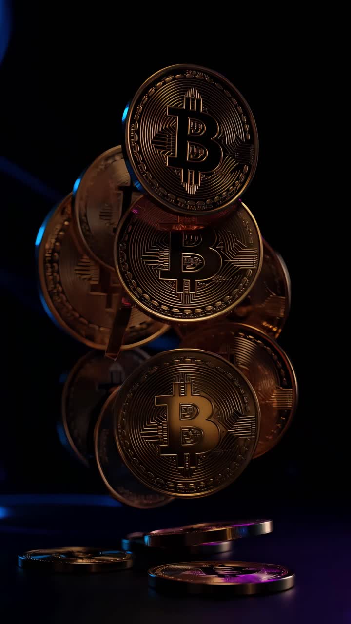 Animação de Bitcoin Dourado Girando em Fundo Escuro Cripto Cinematográfico 4K