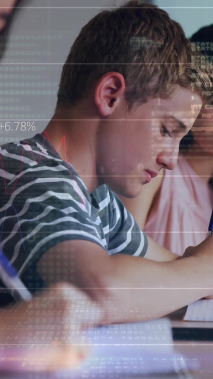 Animation of data processing over students in classroom