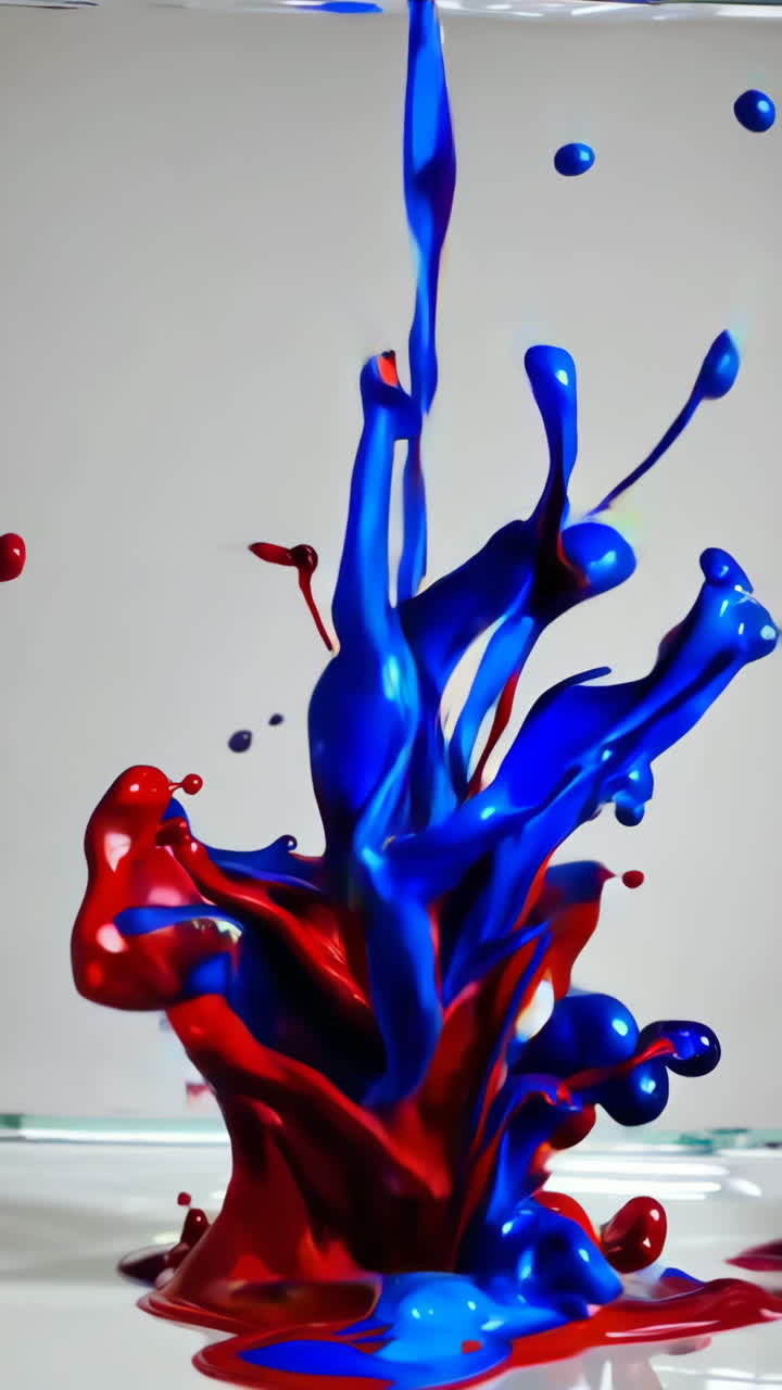 Dynamic Red and Blue Liquid Splashes