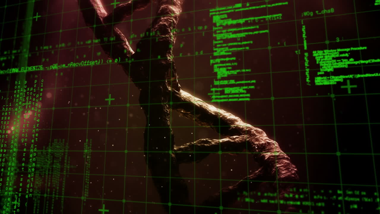 animación del hilado de cadenas de adn y procesamiento de datos médicos